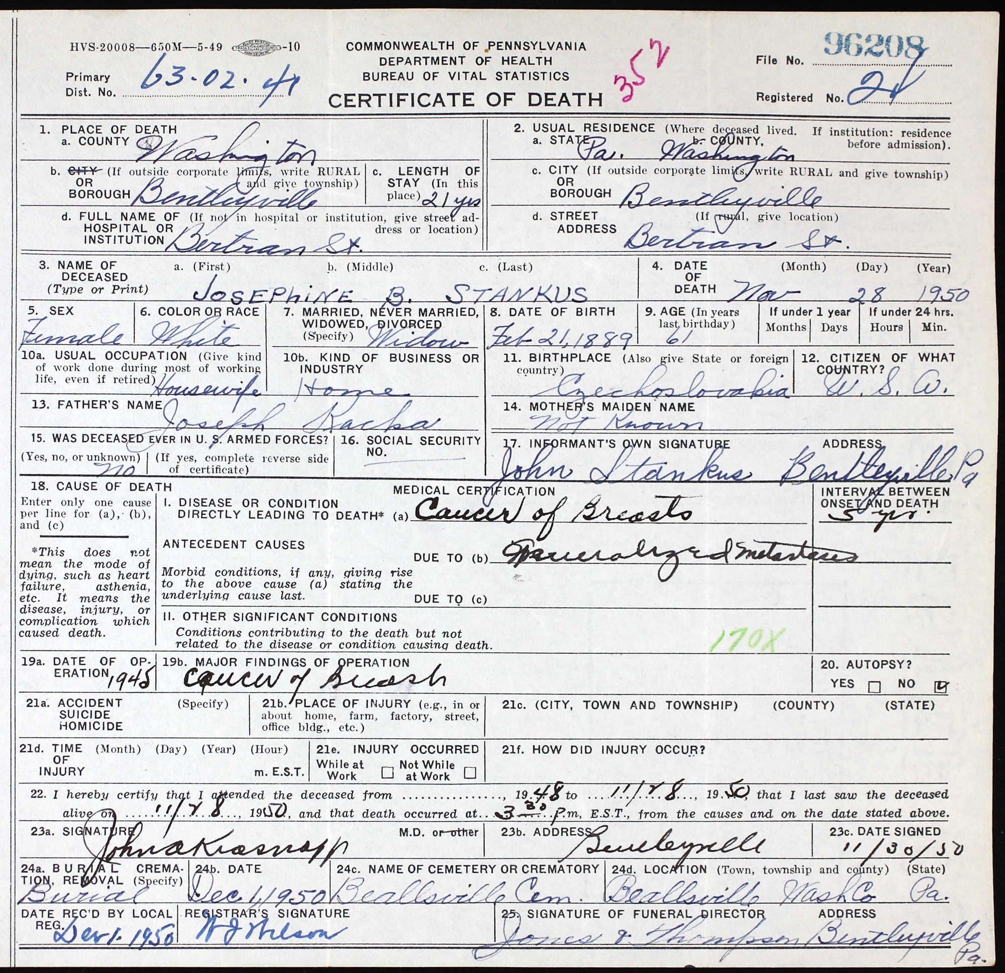 death certificate